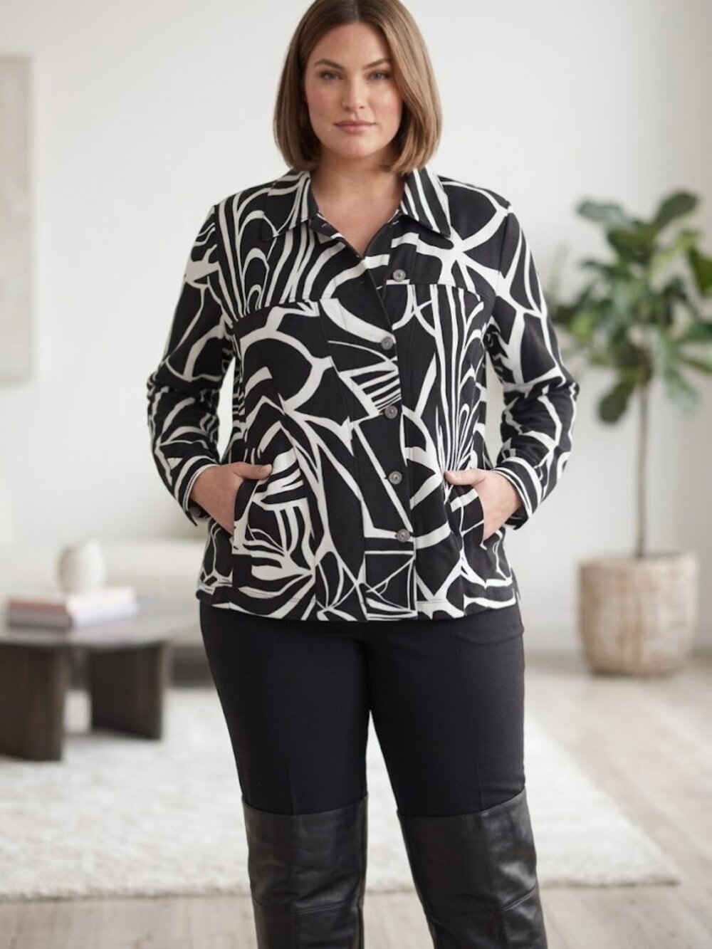Vintage Allison Daley Black White Abstract Print Jacket Size 16